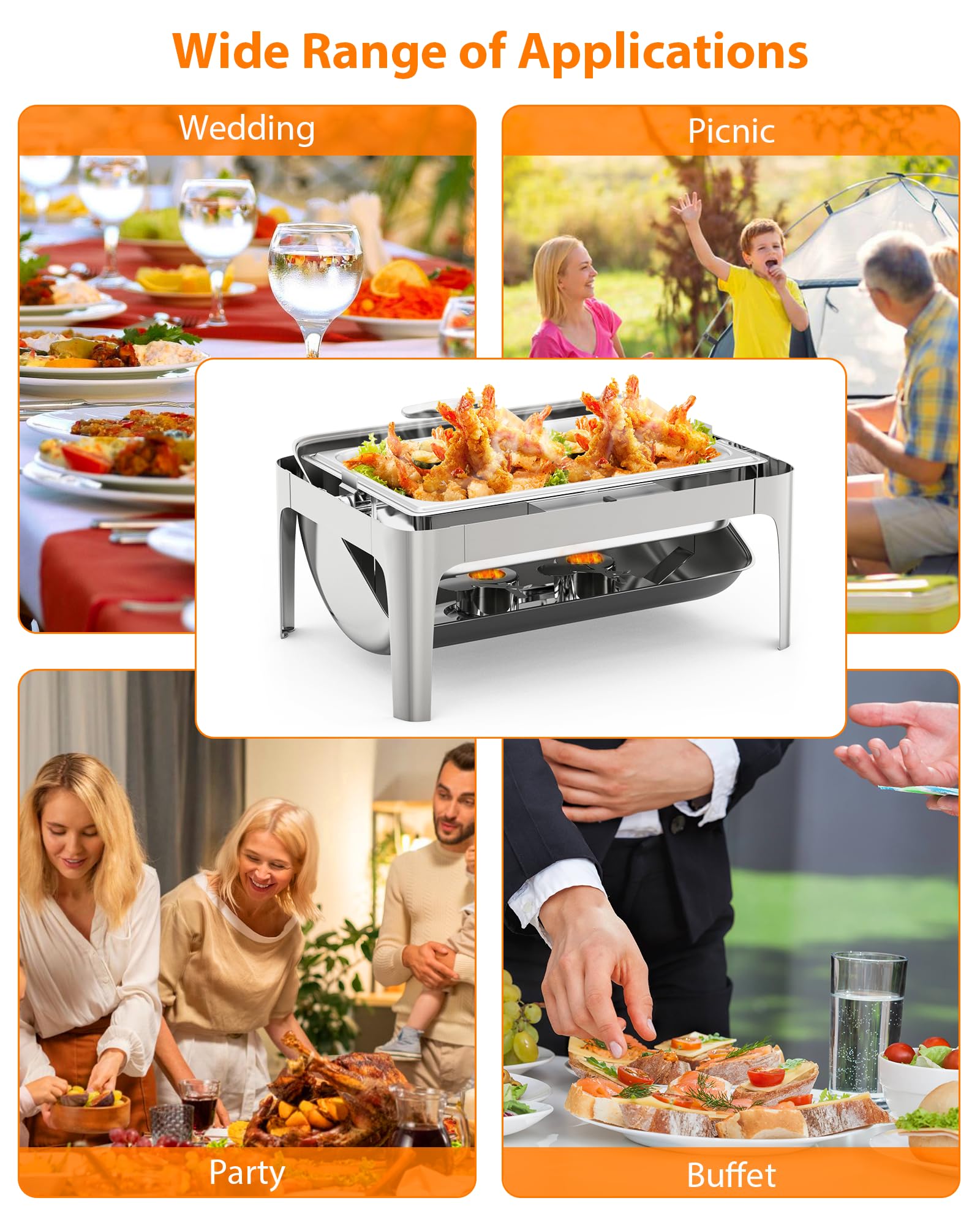 Garvee Roll Top Chafing Dish Buffet Set 9QT Acciaio inossidabile con finestra di visualizzazione per eventi di catering, coperchio 90/180°, robusto
