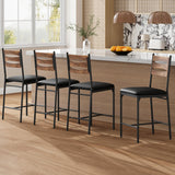 Set Garvee 4 Sgabelli da Bar con Schienale Ergonomico e Cuscino Spesso 41 cm, Pelle PU, Metallo, Altezza Bancone, Cucina, Appartamento