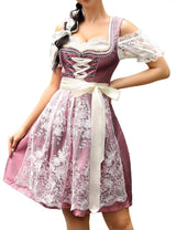 Garvee Short Dirndl da donna, abito tradizionale midi in 3 pezzi per l'Oktoberfest con grembiule in pizzo, rosa, taglia 38