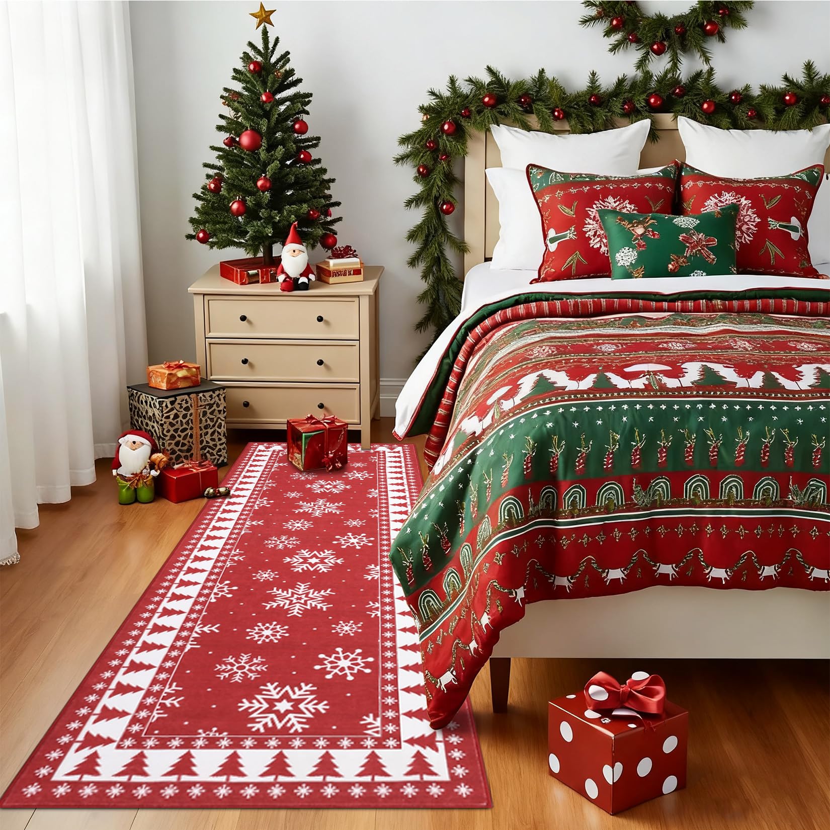 Garvee Romantic Christmas Runner con fiocchi di neve, antiscivolo, ultra morbido, microfibra, TPE antiscivolo, 60x180 cm, soggiorno e corridoio, lavabile