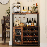 Mobile bar per vino Garvee con luce LED, ripiani regolabili, porta in rete per cucina e sala da pranzo, altezza 36,2", MDF e metallo, robusto, compatto