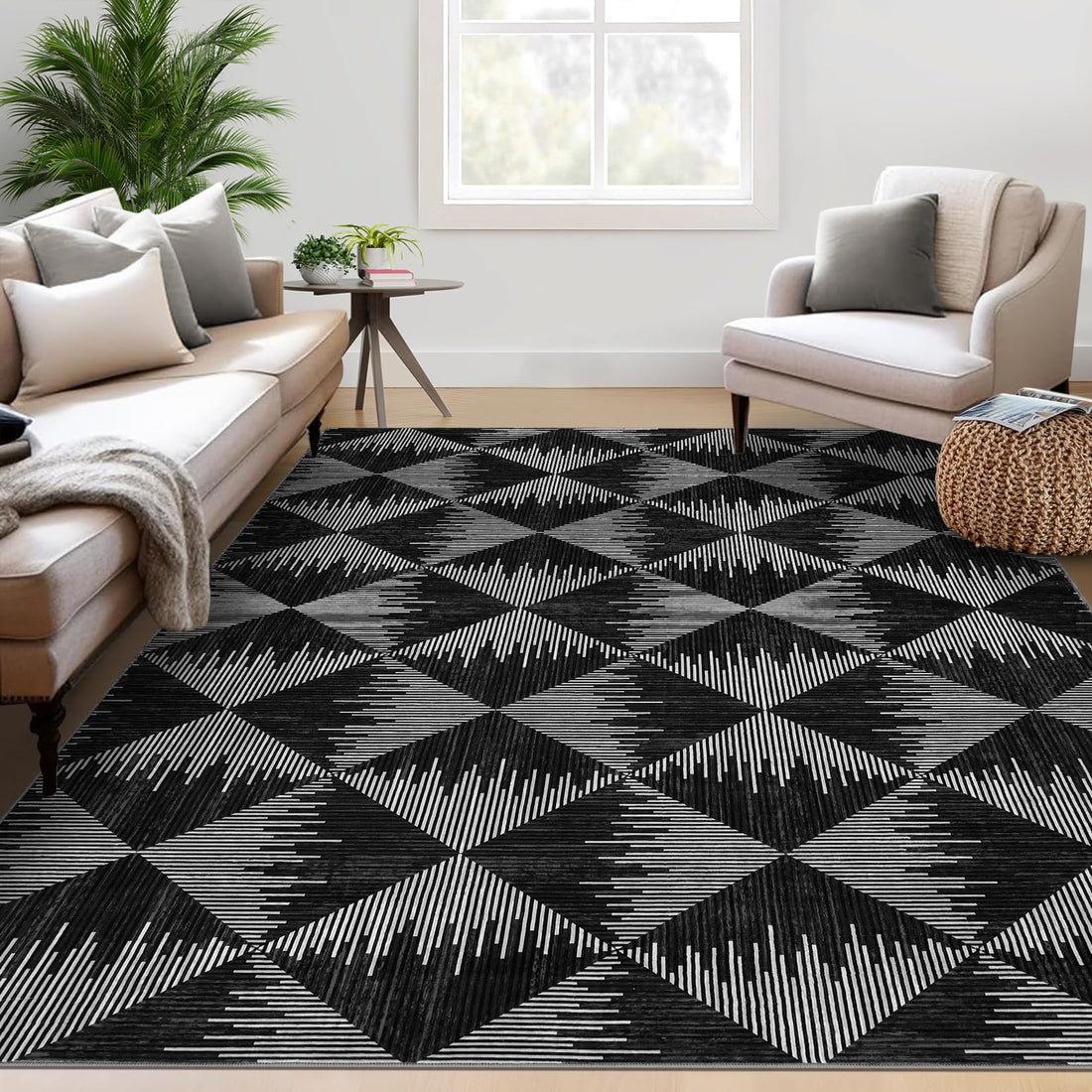 Tappeto per soggiorno Garvee 200x290cm, lavabile, antiscivolo, a pelo corto, per soggiorno, camera da letto, sala da pranzo, nero