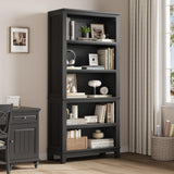 Libreria Garvee da 71" alta, stile fattoria, con ripiani regolabili, 5 ripiani, viola in legno, nera, 31,5" di larghezza per soggiorno ufficio - Nero