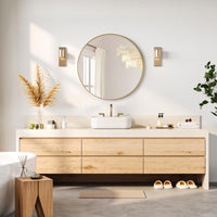 Specchio da parete rotondo Garvee da 36" color oro, cornice in metallo color oro opaco, per bagno e soggiorno, cerchio grande, vetro HD ecologico