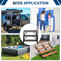 Scale Garvee RV a 3 gradini con corrimano – Gradini pieghevoli in alluminio, antiscivolo per camper, piscina e vasca idromassaggio, nero