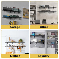 Mensola da parete Garvee da 2 pezzi, 1x6 piedi, in acciaio verniciato a polvere con ganci per officina e magazzino, 72"x12"x6", nera, capacità di carico di 600 libbre