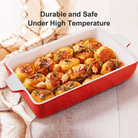 Set di teglie da forno in ceramica Garvee, 3 pezzi, teglie rettangolari con manici per cuocere e cucinare, rosse