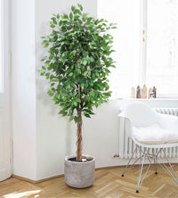 Albero di ficus artificiale Garvee da 6 piedi con tronco in legno naturale, tronco regolabile, poliestere, vaso in plastica robusta per ufficio e soggiorno, 183 cm, verde