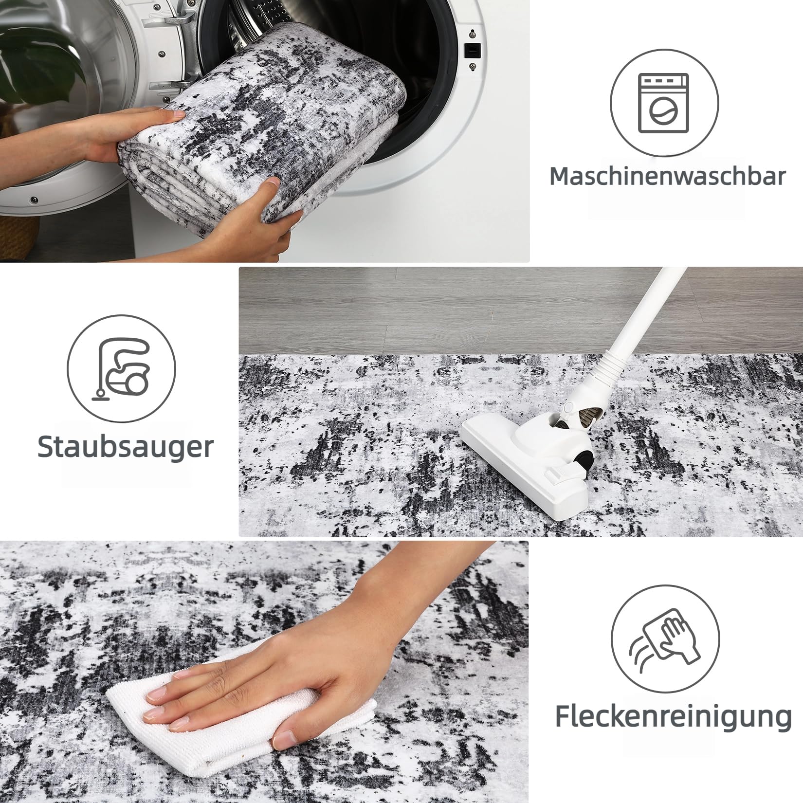 Tappeto lavabile moderno astratto Garvee per soggiorno o camera da letto, 160x230 cm, grigio