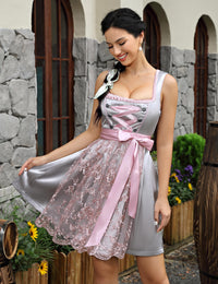Abito tradizionale Dirndl da donna Garvee con camicetta Dirndl e grembiule per l'Oktoberfest, grigio argento, taglie 34-48