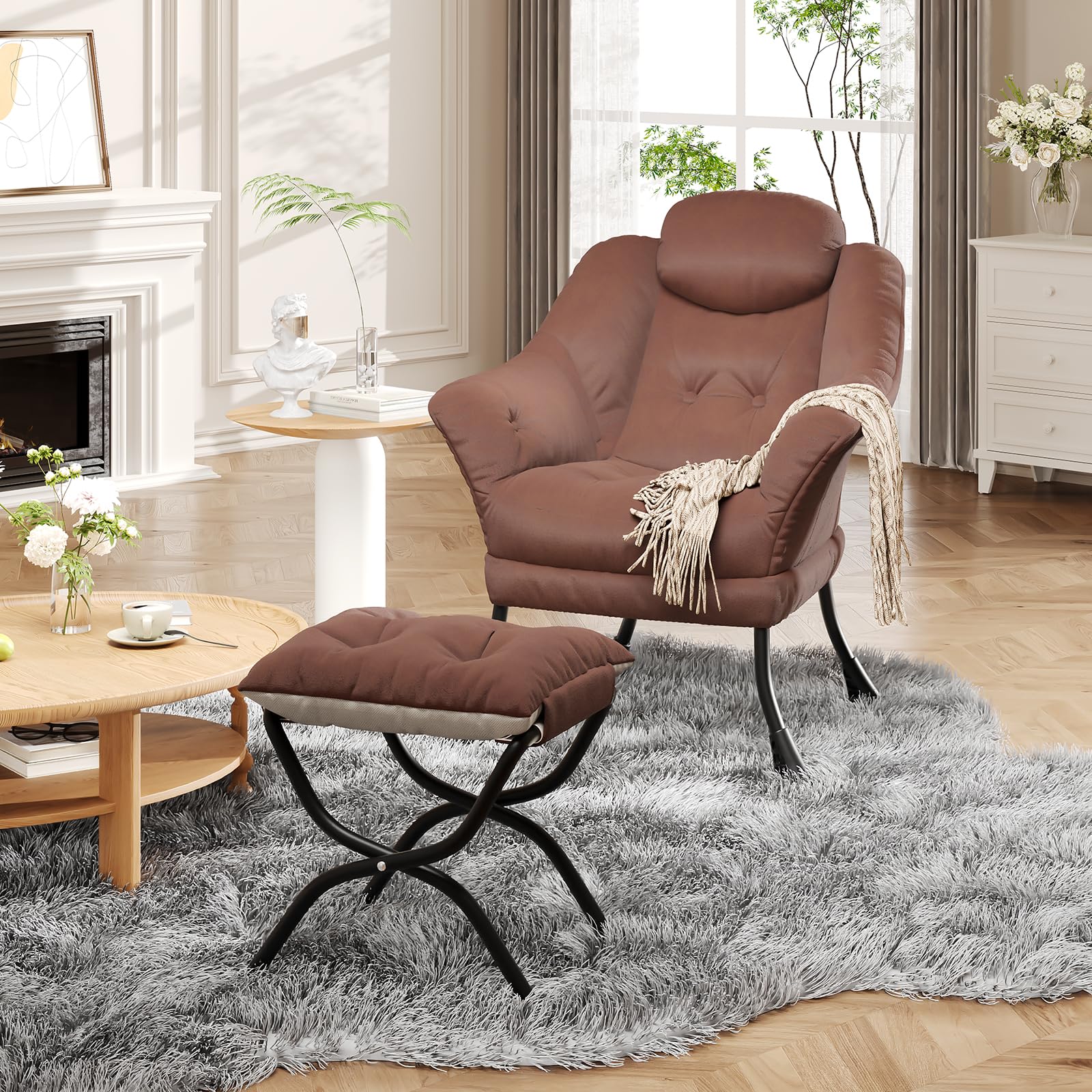 Sedia da lettura ergonomica Garvee Lazy Chair con poggiapiedi per piccoli spazi, pieghevole, imbottitura in cotone PP, rivestimento rimovibile e lavabile, moderna, comoda, grigia