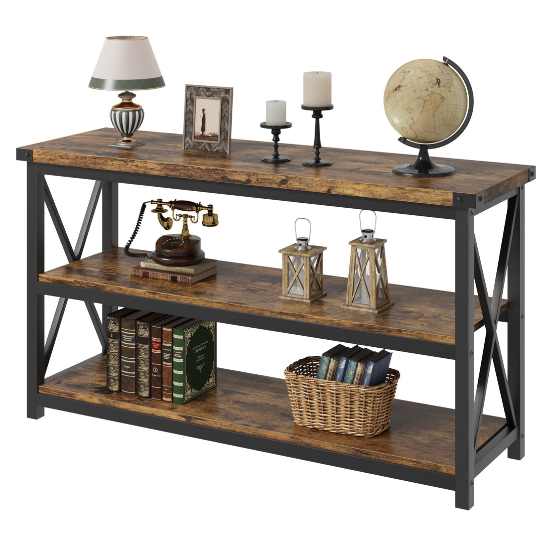Tavolo consolle Garvee Langer in legno scanalato, 47" in stile rustico marrone industriale per corridoio e soggiorno
