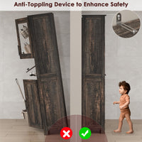 Mobiletto da bagno alto e sottile Garvee con ante, ripiani regolabili, MDF, design retrò in vetro, rovere scuro per piccoli spazi e soggiorni