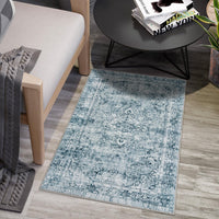 Tappeto a pelo corto Garvee 80 x 150 cm blu boho moderno lavabile antiscivolo per soggiorno e camera da letto