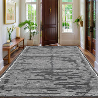 Tappeto a pelo corto Garvee 160x230cm nero per soggiorno camera da letto, soffice e morbido, antiscivolo, motivo a linee minimaliste