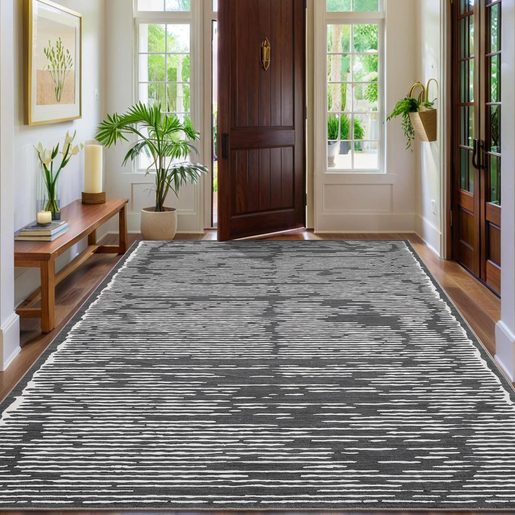 Tappeto per soggiorno Garvee 120x170cm, lavabile, a pelo corto, per camera da letto, nero