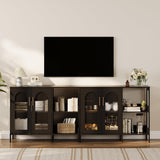 Garvee Mobile Buffet Sideboard con Ripiani Regolabili, Ante in Vetro Ondulato, Maniglie in Metallo, Nero, Cucina e Soggiorno, Design Moderno, Legno Ingegnerizzato
