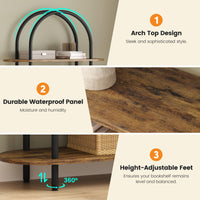 Libreria ad arco Garvee da 71" a 5 ripiani, struttura in metallo, in legno, per soggiorno, ufficio, capacità di carico di 30 libbre, antiribaltamento, piedini regolabili