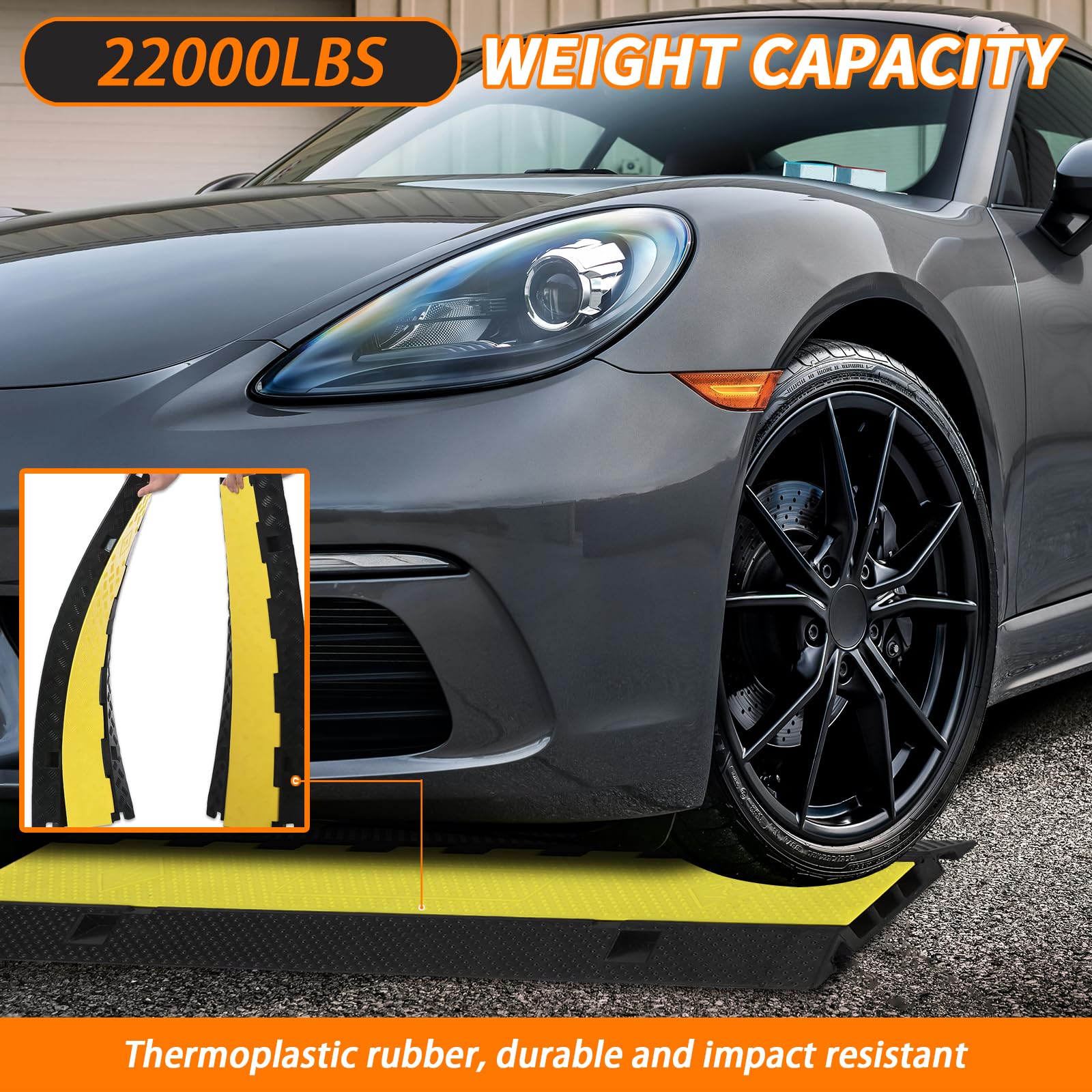 Rampa di protezione per cavi Garvee a 3 canali, gialla, per asfalto e cemento, capacità di carico di 28000 libbre, antiscivolo, modulare