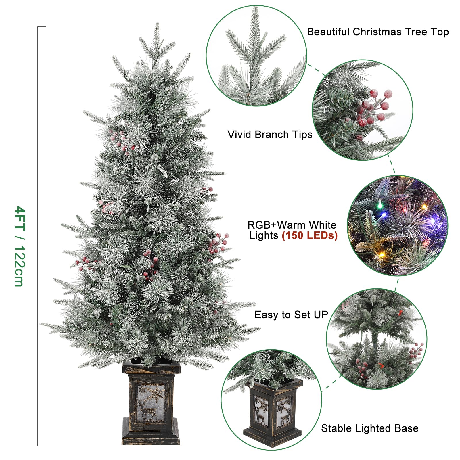 Albero di Natale Garvee da 125 cm con luci e decorazioni - base a forma di renna per la decorazione della tavola festiva