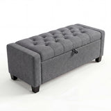 Garvee Panca con Contenitore con Spazio di Stoccaggio Rivestimento in Pelle Artificiale Imbottitura in Schiuma Gambe in Legno di Gomma Design Moderno 123x49x42 cm Grigio Pouf per Camera da Letto & Soggiorno