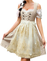 Gonna corta da donna Garvee Dirndl, abito tradizionale in tre pezzi, gonna di media lunghezza adatta all'Oktoberfest, con grembiule in pizzo, colore champagne, taglia 40