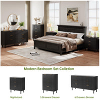 Cassettiera Garvee Black Fluted a 3 cassetti con gambe in metallo per camera da letto e soggiorno, moderna, robusta, in melamina, nera