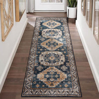 Tappeto vintage per soggiorno Garvee, morbido, lavabile, stile fattoria orientale, blu navy, 60 x 230 cm