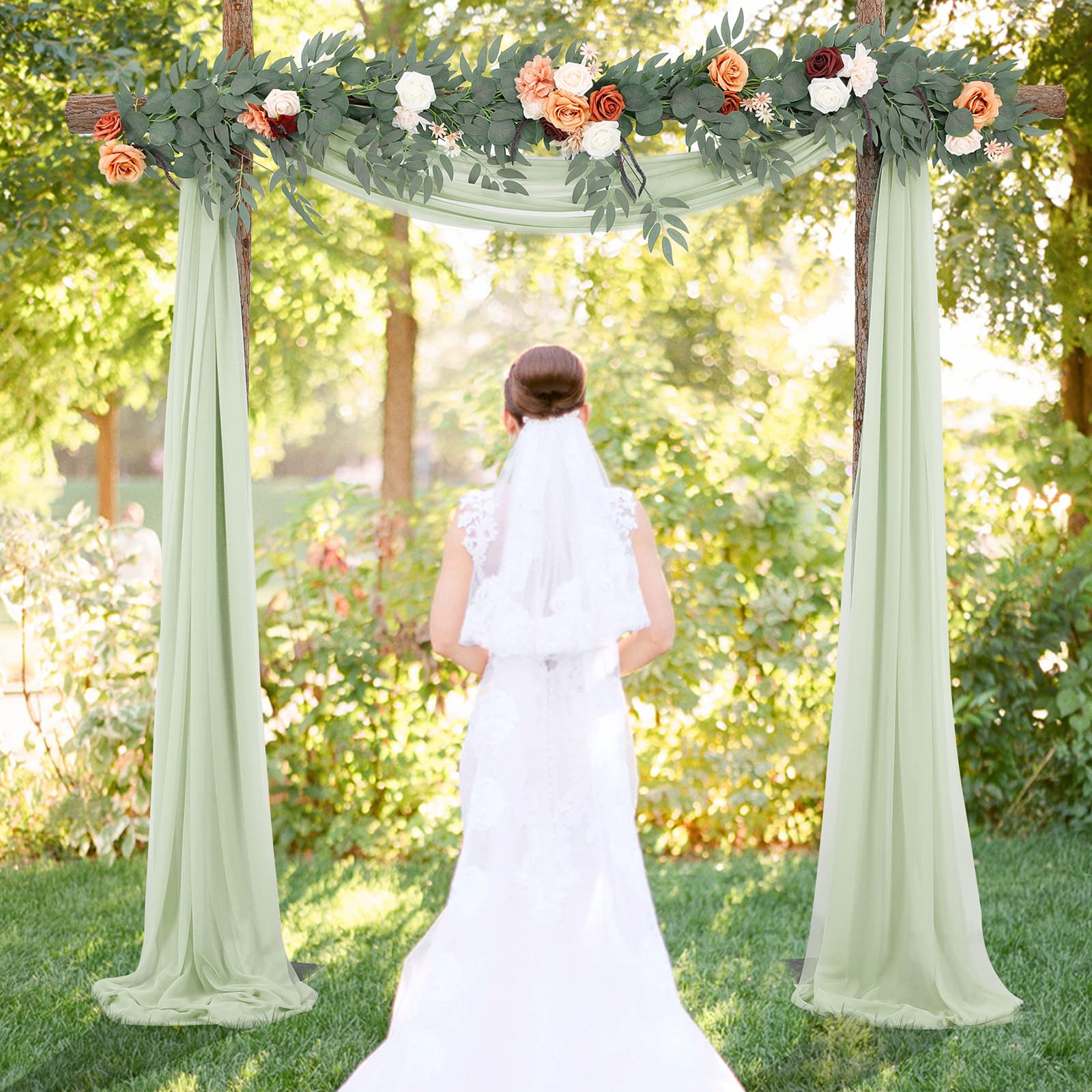 Garvee Wedding Arch Tenda in tulle di mussola trasparente 70x550cm Decorazione per matrimonio grigio-verde