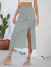 Gonna midi svasata da donna Garvee con spacco, motivo floreale, da spiaggia, casual, vita alta, confezione multipla