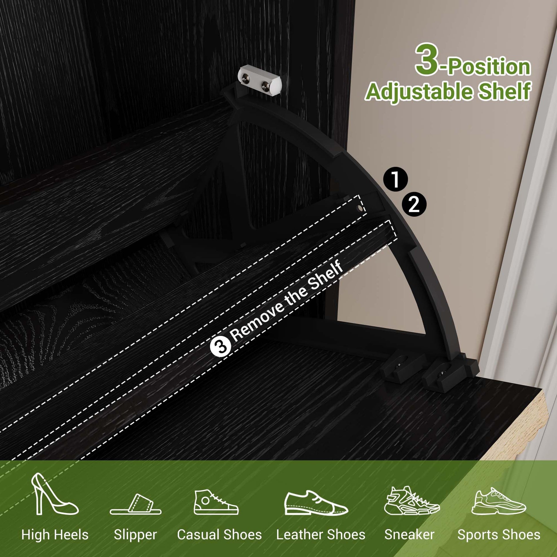 Scarpiera Garvee con 3 ante a battente e 1 cassetto per corridoio e ingresso, grande, in legno e ferro, design sottile