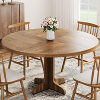 Tavolo da pranzo rotondo Garvee da 47" per 4 persone con robusta struttura in metallo e piano in MDF, design rustico per cucina e soggiorno, marrone