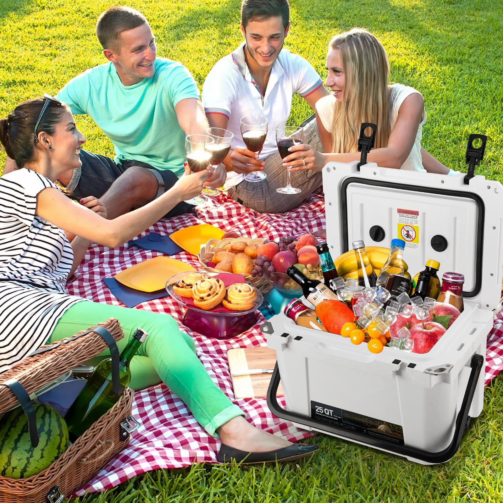 Garvee 25 Quart Borsa frigo portatile rigida con maniglia e tubo di scarico per campeggio e pesca, isolata, materiale PE, blu