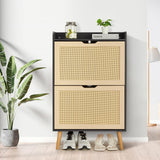 Scarpiera Garvee per corridoio con organizer in rattan, cassetto ribaltabile, ventilata, compatta, 38,66''x23,62''x9,25'', MDF, colore naturale - Nero