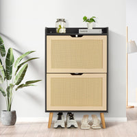 Scarpiera Garvee per corridoio con organizer in rattan, cassetto ribaltabile, ventilata, compatta, 38,66''x23,62''x9,25'', MDF, colore naturale