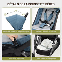 Passeggino GARVEE, passeggino da viaggio pieghevole, compatto e ultraleggero, per neonati fino a 22 kg, schienale regolabile, ampia capottina con finestra, pneumatici EVA