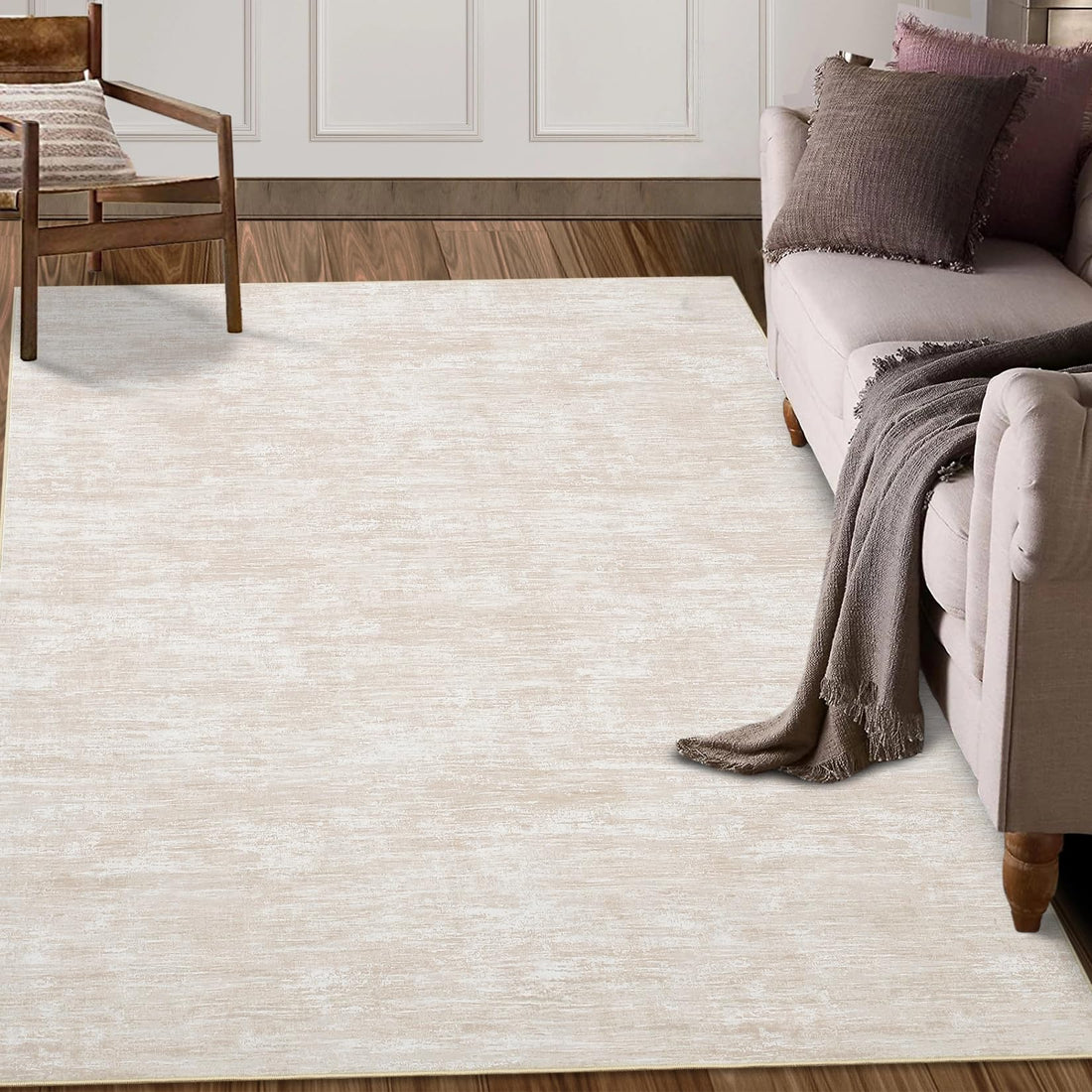 Tappeto moderno Garvee 120x170 cm beige, lavabile in lavatrice, antiscivolo, pieghevole per soggiorno, camera da letto, ufficio, sala da pranzo