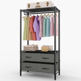Garvee Appendiabiti con 4 Cassetti in Tessuto, 3 Ripiani Regolabili, Struttura in Metallo Nero, Mobile Portatile per Camera e Dormitorio, 89,4x39,1x181,6 cm, Nero