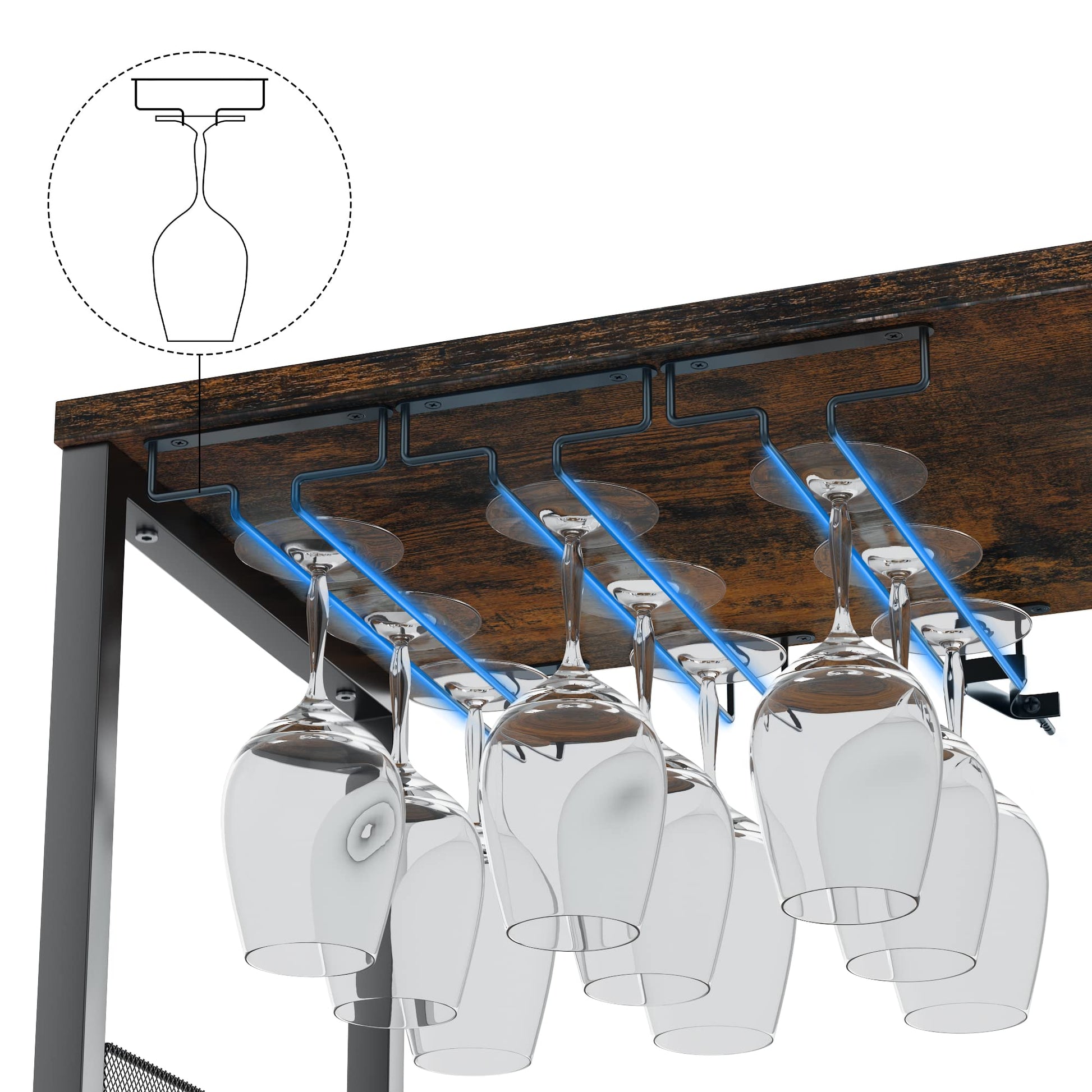 Mobile bar per vino Garvee a 3 ripiani con portabottiglie rimovibile, portabicchieri e porta a rete per cucina e soggiorno, 27,2"L x 13,8"P x 36,2"A, MDF e ferro, versatile