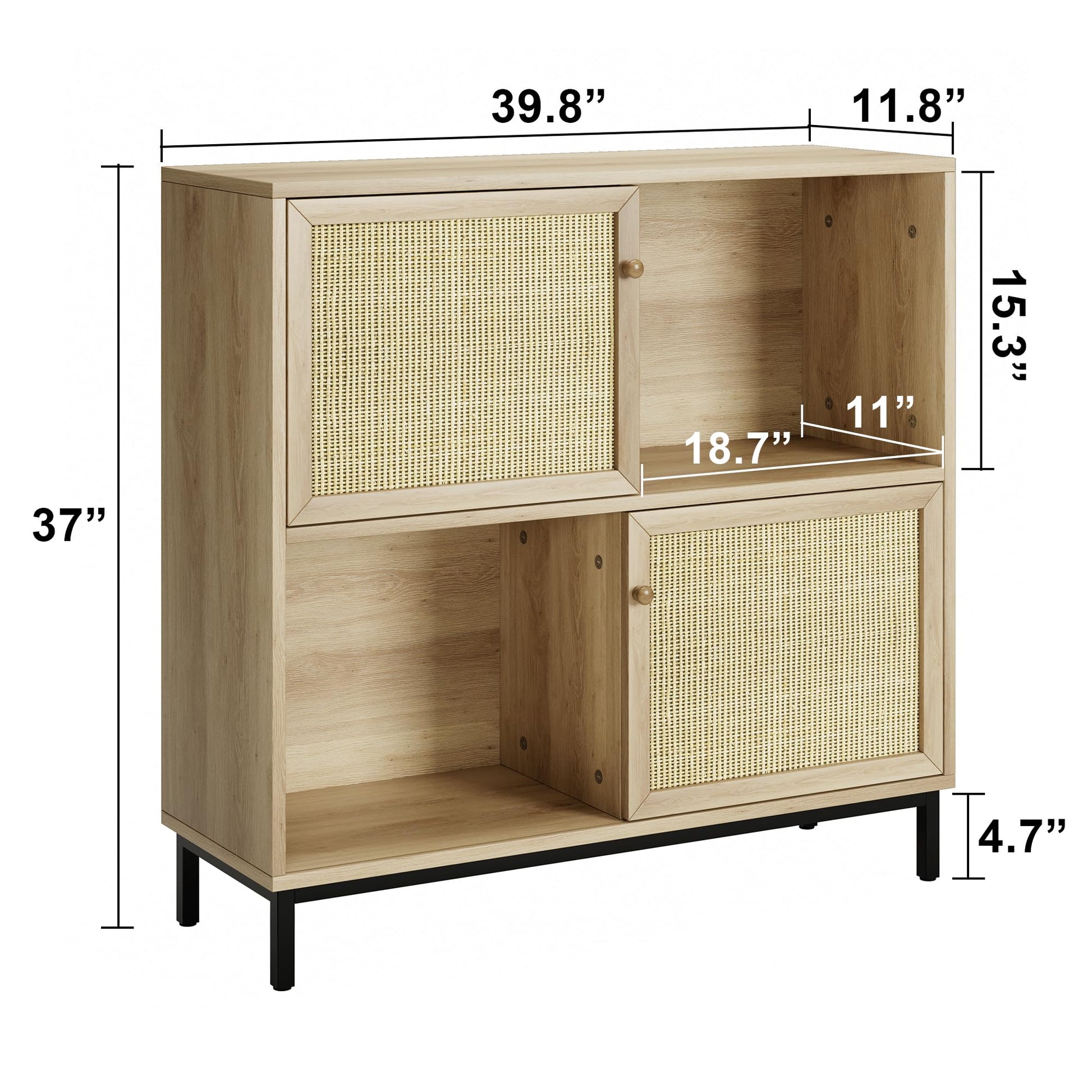 Garvee Buffet Sideboard In Legno Con 2 Porte In Rattan, 2 Ripiani, Piedi Stabili, Multiuso Per Soggiorno E Cucina, Rustico, Naturale
