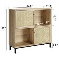 Garvee Buffet Sideboard In Legno Con 2 Porte In Rattan, 2 Ripiani, Piedi Stabili, Multiuso Per Soggiorno E Cucina, Rustico, Naturale