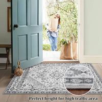 Tappeto Garvee grande grigio 240 x 340 cm, tappeto orientale vintage lavabile, pelo corto, antiscivolo, soggiorno, cucina