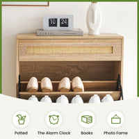 Mobiletto portaoggetti in rattan naturale Garvee con 2 cassetti a scomparsa, ripiano regolabile, gambe in metallo per corridoio e ingresso, stretto, color legno