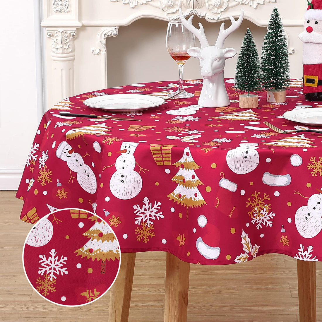 Tovaglia impermeabile Garvee Kerst a forma di pupazzo di neve, verde moderno, rotonda, 60 pollici, per cucina, soggiorno, festa, buffet