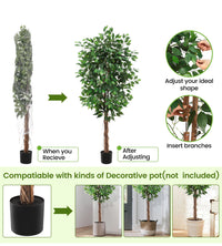 Albero di ficus artificiale Garvee da 6 piedi con tronco in legno naturale, tronco regolabile, poliestere, vaso in plastica robusta per ufficio e soggiorno, 183 cm, verde
