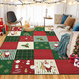 Tappeto natalizio Garvee, rosso e verde con motivo a campanelle, fiocchi di neve e alci, grande, lavabile, pelo corto, per interni, 140x200 cm - plaid
