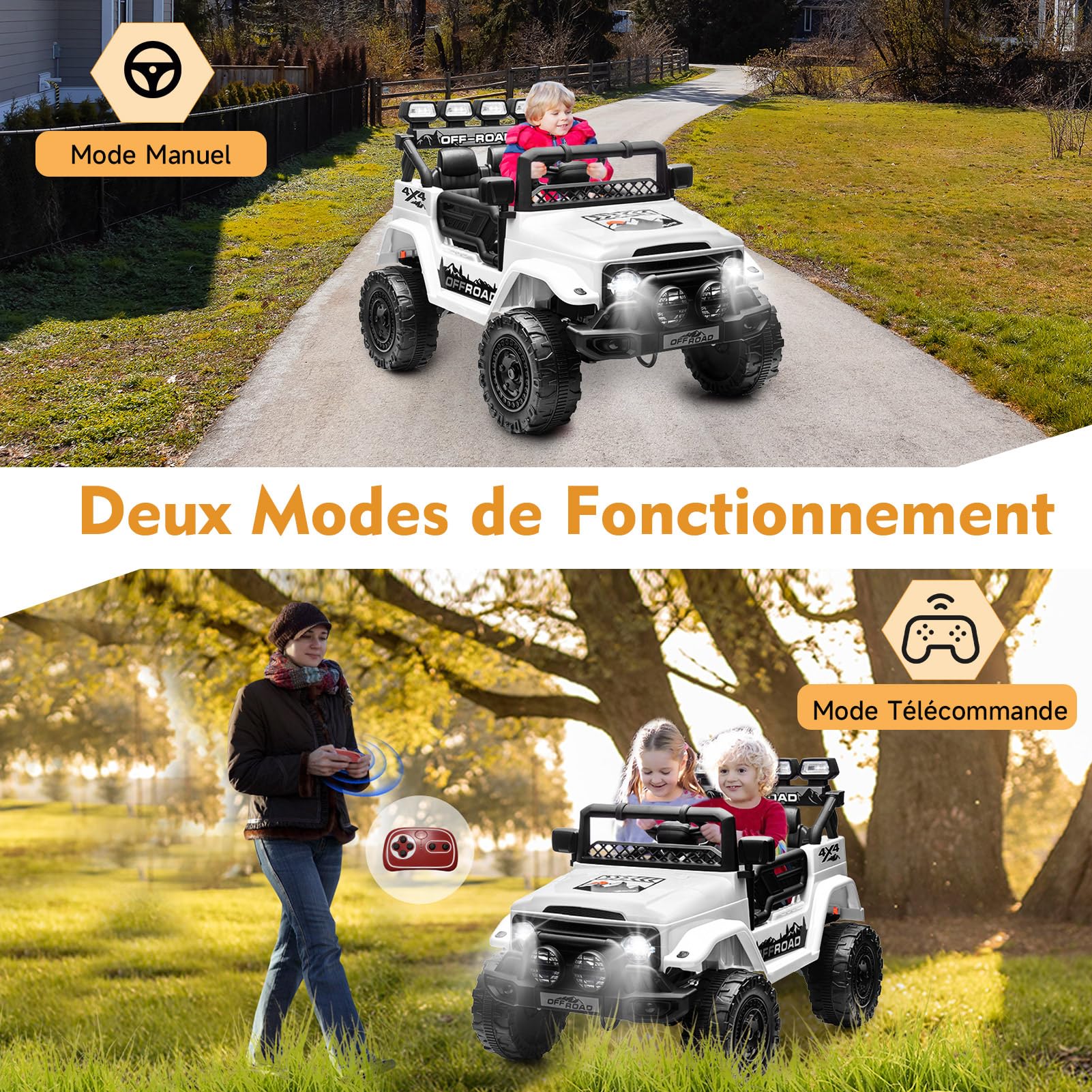 Garvee 12V Auto elettrica per bambini bianca con LED, suono, Bluetooth per centri commerciali, cortili e parchi giochi