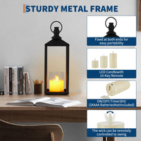 Garvee Set di 3 lanterne decorative in metallo con candele LED senza fiamma, nere, per uso interno ed esterno, giardino e terrazza, 22", 19", 17"