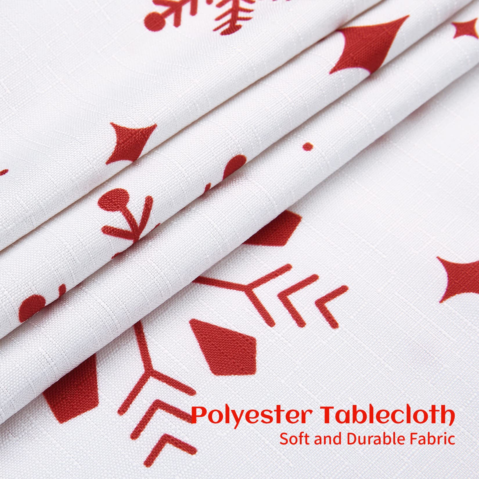 Garvee Tischdecke Natale Rotonda con Motivo Fiocchi di Neve, Doppio Strato 150GSM Poliestere, Resistente all'Acqua e Macchie, Lavabile in Lavatrice, per Cucina e Festa, Rosso, 150cm