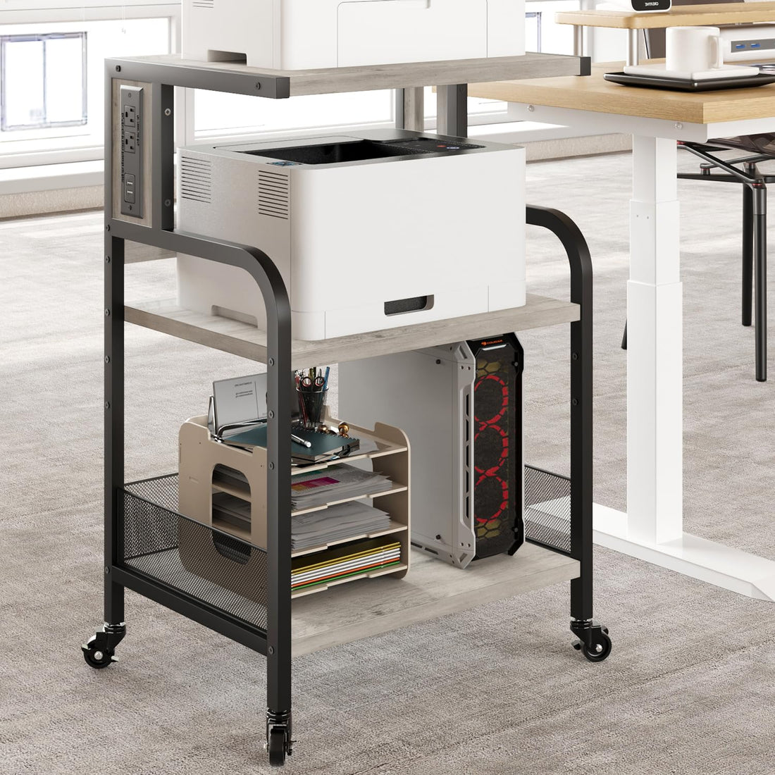 Supporto per stampante Garvee con funzione di ricarica, struttura in metallo, altezza regolabile, ufficio e casa, 20,46"x15,76"x31,46", nero